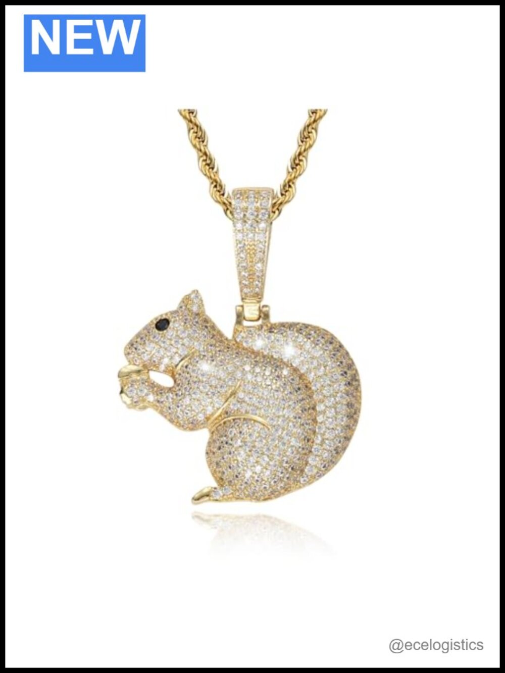 14K Gold Plated Brass Squirrel Pendant Necklace 24" Chain